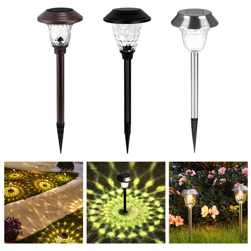 solar outdoor garden light pathway stake glass stainless steel led waterproof patio yard light (1)